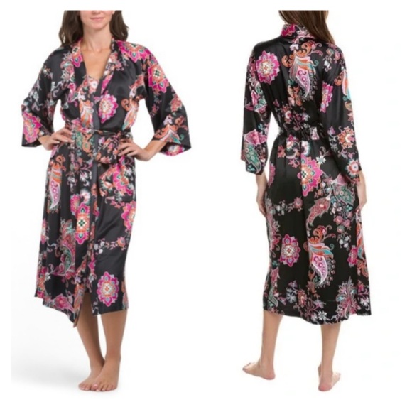 NEW N Natori Jaipur Long Robe Black Multi XL NWOT - Picture 1 of 6